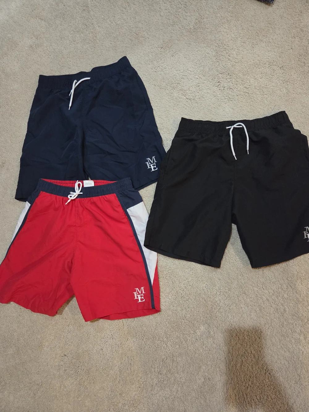 Bundle Of 3 Boys 14- Drawstring Athletic Shorts - Black, Navy & Red